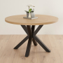 Industrial Parquet White Oak 120cm Round Dining Table with Black Starburst Legs – 4 to 6 Seater