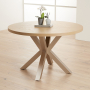 Industrial Parquet White Oak 120cm Round Dining Table with Grey Starburst Legs – 4 to 6 Seater