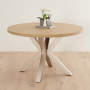 Industrial Parquet White Oak 120cm Round Dining Table with Grey Starburst Legs – 4 to 6 Seater