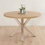 Industrial Parquet White Oak 120cm Round Dining Table with Grey Starburst Legs – 4 to 6 Seater