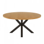 Industrial Natural Oak 150cm Round Dining Table with Black Starburst Legs – 6 to 8 Seater