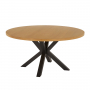 Industrial Natural Oak 150cm Round Dining Table with Black Starburst Legs – 6 to 8 Seater