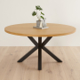 Industrial Natural Oak 150cm Round Dining Table with Black Starburst Legs – 6 to 8 Seater