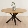 Industrial Natural Oak 150cm Round Dining Table with Black Starburst Legs – 6 to 8 Seater