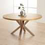 Industrial Natural Oak 150cm Round Dining Table with Grey Starburst Legs – 6 to 8 Seater