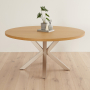 Industrial Natural Oak 150cm Round Dining Table with Grey Starburst Legs – 6 to 8 Seater