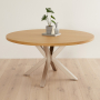 Industrial Natural Oak 150cm Round Dining Table with Grey Starburst Legs – 6 to 8 Seater