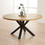 Industrial Limed Oak 150cm Round Dining Table with Black Starburst Legs – 6 to 8 Seater