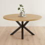 Industrial Limed Oak 150cm Round Dining Table with Black Starburst Legs – 6 to 8 Seater