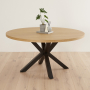 Industrial Limed Oak 150cm Round Dining Table with Black Starburst Legs – 6 to 8 Seater