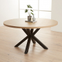 Industrial White Oak 150cm Round Dining Table with Black Starburst Legs – 6 to 8 Seater