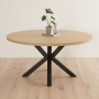 Industrial White Oak 150cm Round Dining Table with Black Starburst Legs – 6 to 8 Seater