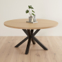 Industrial White Oak 150cm Round Dining Table with Black Starburst Legs – 6 to 8 Seater