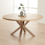 Industrial White Oak 150cm Round Dining Table with Grey Starburst Legs – 6 to 8 Seater