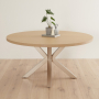 Industrial White Oak 150cm Round Dining Table with Grey Starburst Legs – 6 to 8 Seater