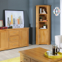 London Oak Tall Corner Display Cabinet Unit