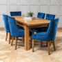 Solid Oak Medium Extending Dining Table + 6 x Blue Velvet Scoop Chairs