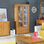 London Oak Glazed 2 Door 2 Drawer Tall Display Cabinet Unit