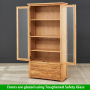 London Oak Glazed 2 Door 2 Drawer Tall Display Cabinet Unit