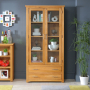 London Oak Glazed 2 Door 2 Drawer Tall Display Cabinet Unit