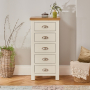 Cotswold Cream Painted 5 Drawer Tallboy Chest of Drawers