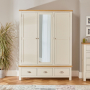 Cotswold Cream Painted Triple 3 Door Wardrobe with Mirror