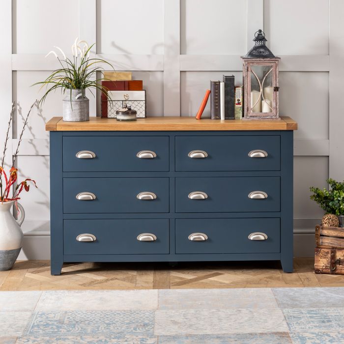 Westbury Blue Large Wide 6 Drawer Chest of Drawers The Furniture Market