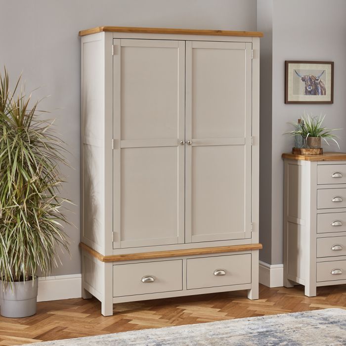 Cotswold Grey Painted Double 2 Door Wardrobe with 2 Drawers | The ...