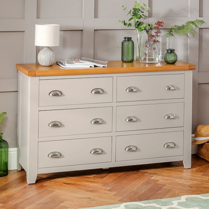 Downton Grey Painted Large Wide 6 Drawer Chest of Drawers The