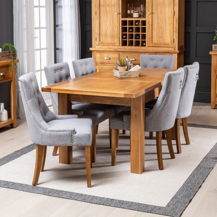 Extending Dining Table And 6 Chairs Grey - Solid Oak Medium Dining