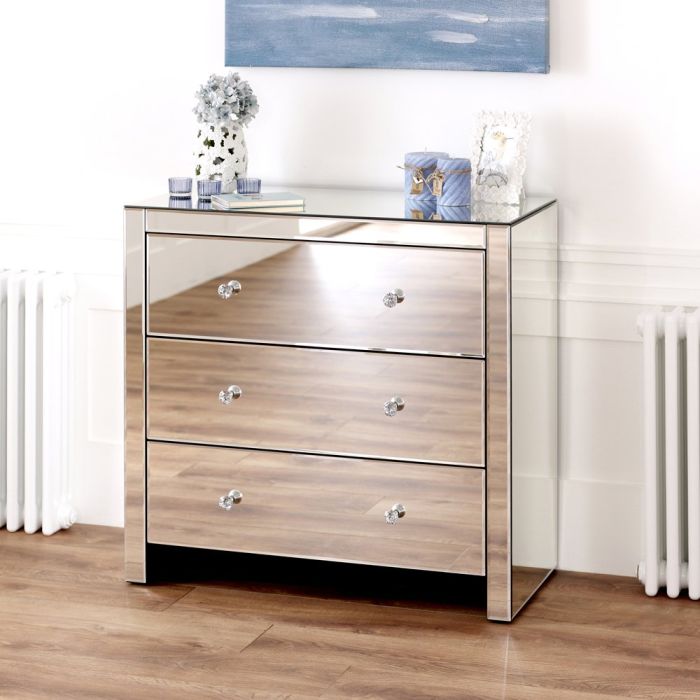 Venetian Mirrored Compact 3 Drawer Chest The Furniture Market
