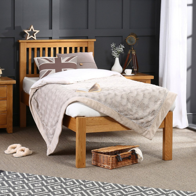 The Furniture Market French Louis Solid Oak 6ft Super King Size Sleigh Bed