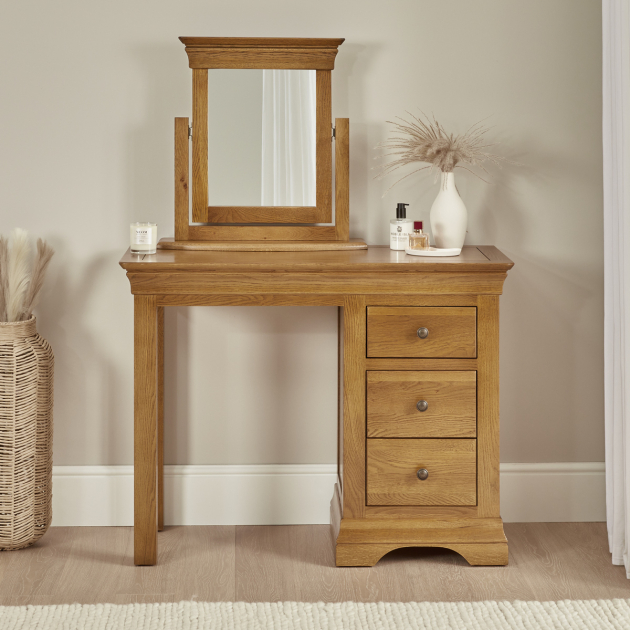 French Louis Oak Dressing Table Set with Mirror