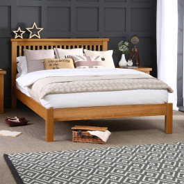 Solid Oak Slatted 4ft 6in Double Size Bed with low foot board | The ...