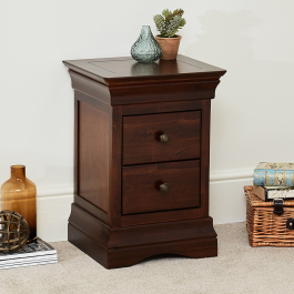 French Hardwood Mahogany Stained 2 Drawer Slim Bedside Table | The ...