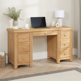 Cheshire Weathered Limed Oak Large Twin Pedestal Desk | The Furniture ...