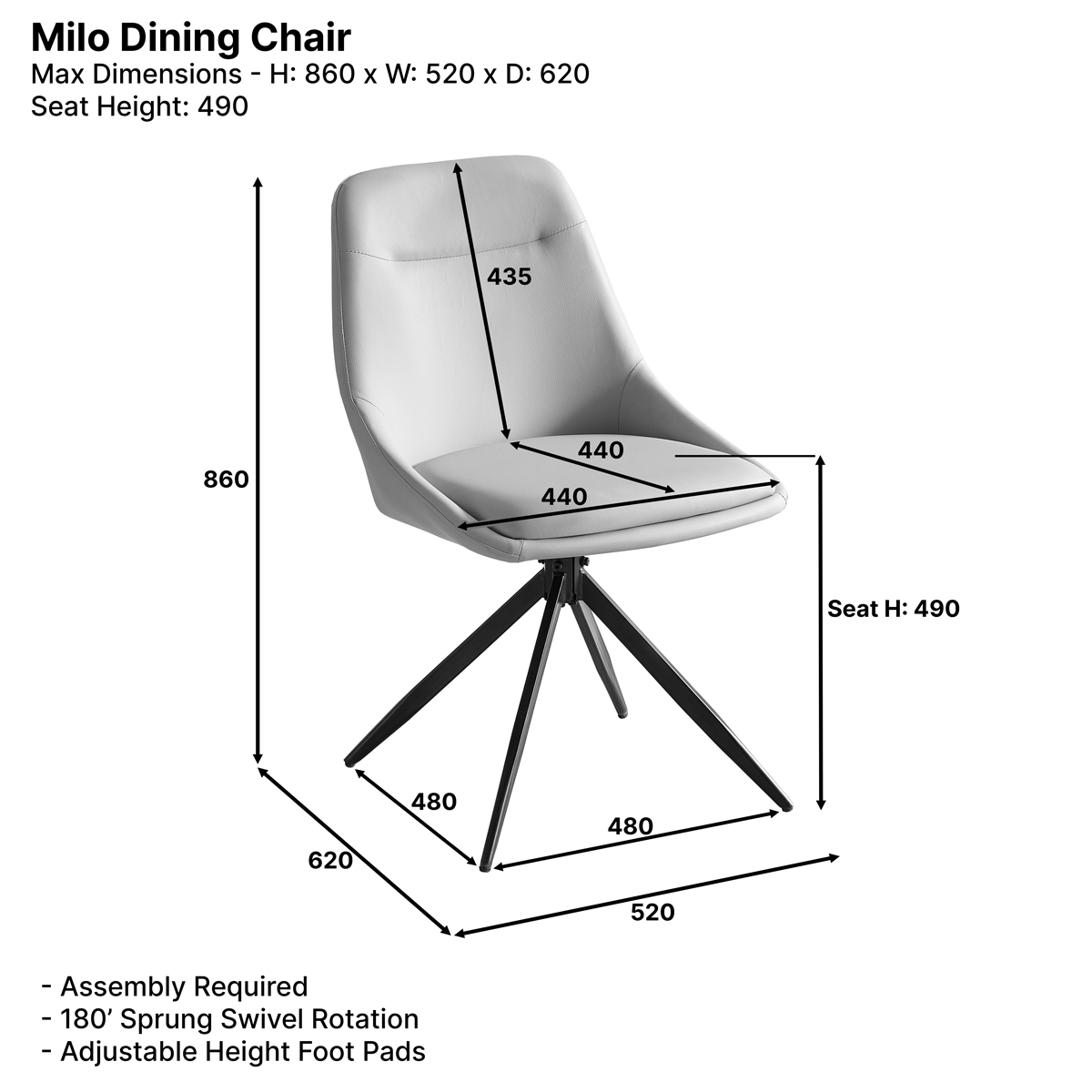 Milo Swivel Dining Chair – Light Grey Faux Leather | The Furniture Market