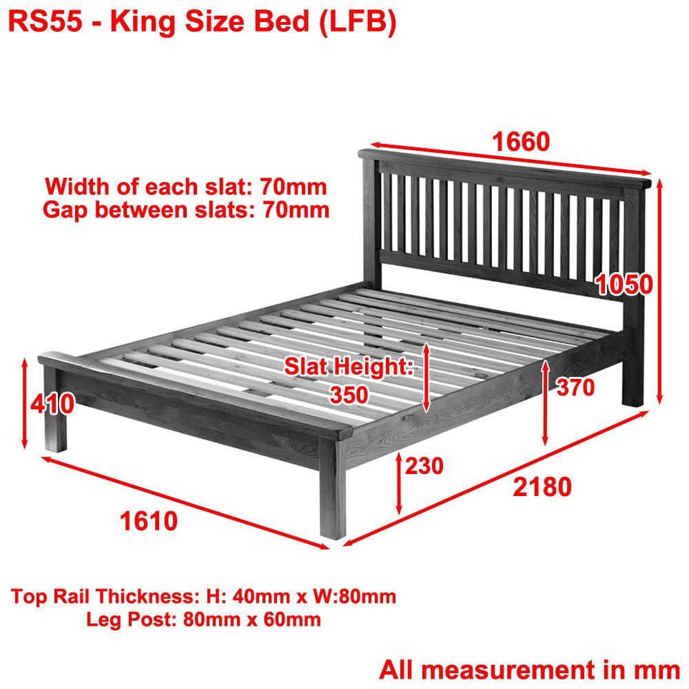 Rustic Solid Oak 5ft King Size Low Footboard Bed | The Furniture Market