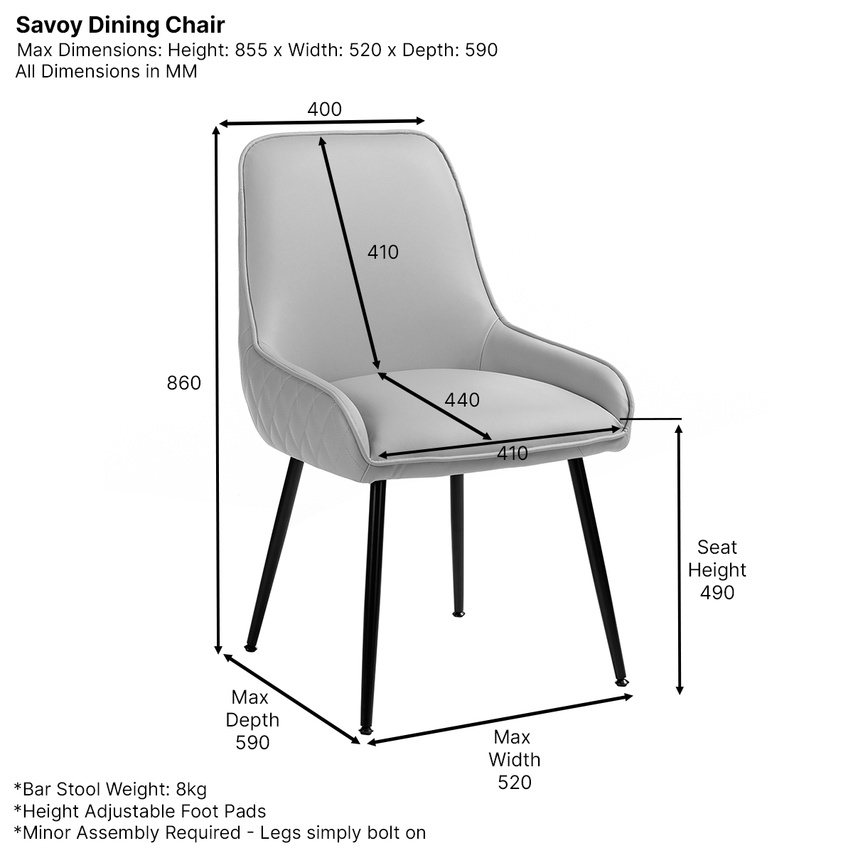 Savoy Light Grey Faux Leather Dining Chair with Black Legs | The ...